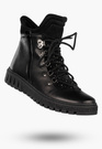 Botki Damskie Skórzane Buty Na Zimę Płaski Obcas Czarne Dolce Pietro 255-001-03-5