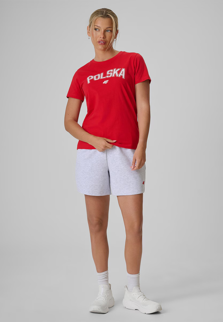 Koszulka Damska 4F Polska Czerwona T-Shirt Sportowy Kibica Bawełniany 4FRSS26TTSHF4207
