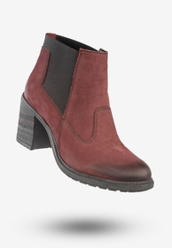 Botki Damskie Skórzane Buty Na Klocku Rammit Bordowe 930/5