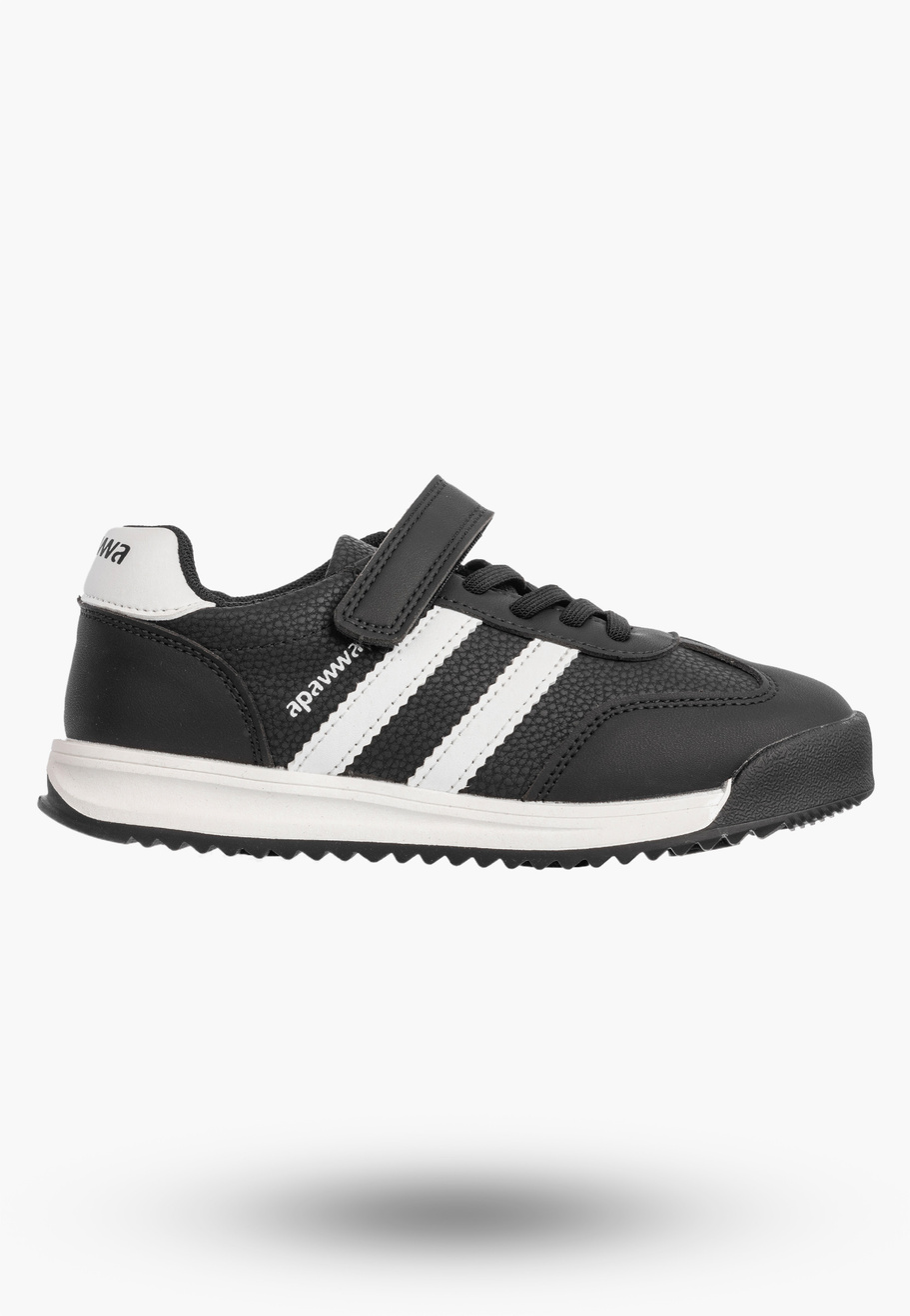 Sneakersy Dziecięce Ekoskóra Buty Na Rzepy Sportowe Skórzana Wkładka Czarne Apawwa ABC4674R