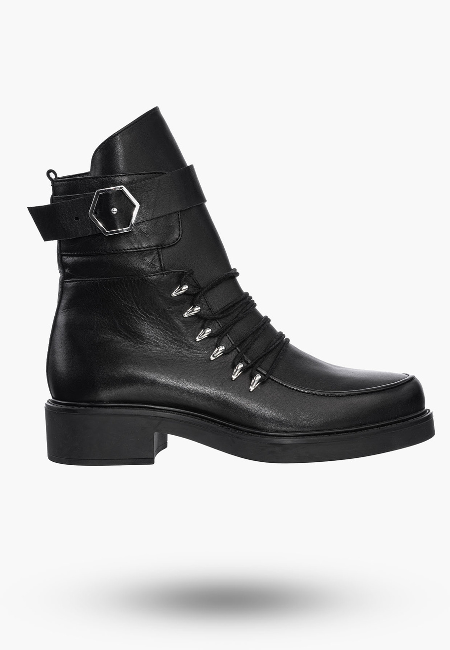 Buty Damskie Botki Trapery Czarne Skórzane Na Zimę 342