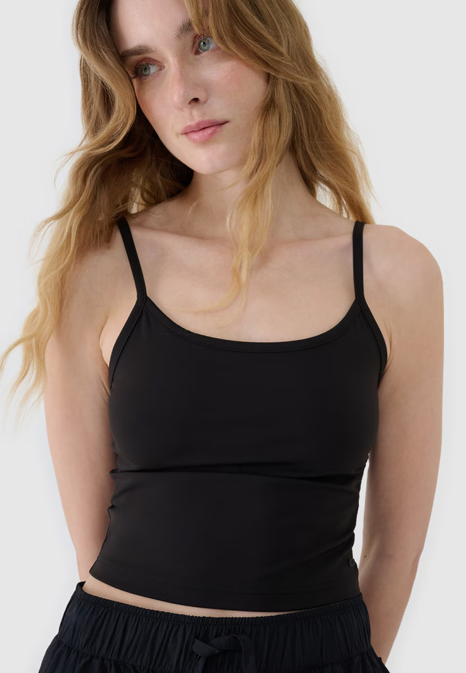 Crop-top Damski 4F Slim Fit Koszulka Na Ramiączkach Czarna 4FWSS25TSLEF127