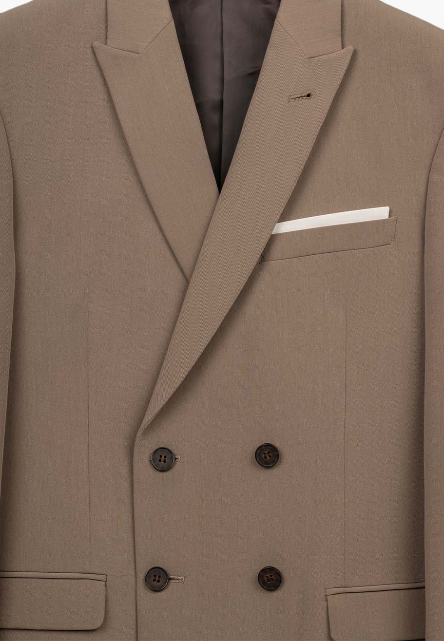 Marynarka Męska Dwurzędowa Elegancka Wizytowa Dopasowana Slim Fit Beżowa
