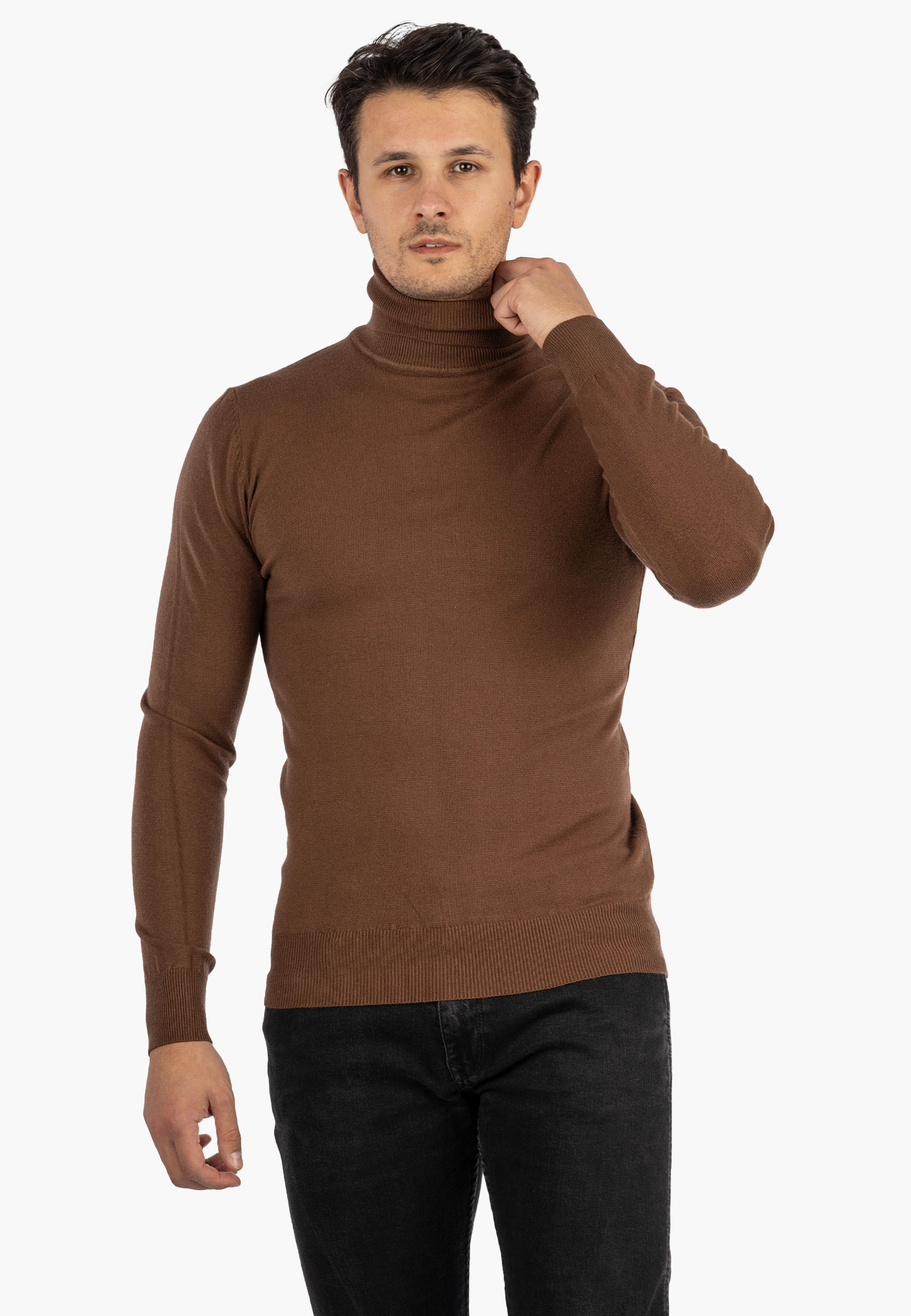 Sweter Męski Golf Elegancki Klasyczny Brązowy Tony Moro