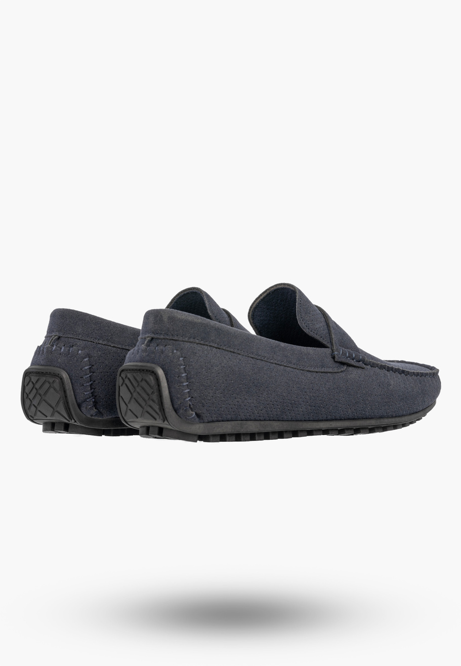 Mokasyny Męskie Ażurowe Eleganckie Wizytowe Buty Casual Granatowe Vanhorn