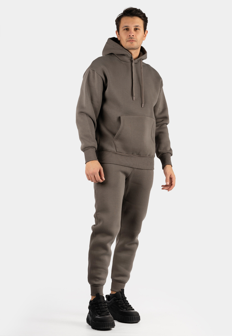 Komplet Dresowy Męski Ocieplany Bluza z kapturem Dresy Basic Khaki