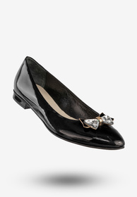 Baleriny Damskie Skórzane Buty Z Kokardą Czarne Szewczyk 09