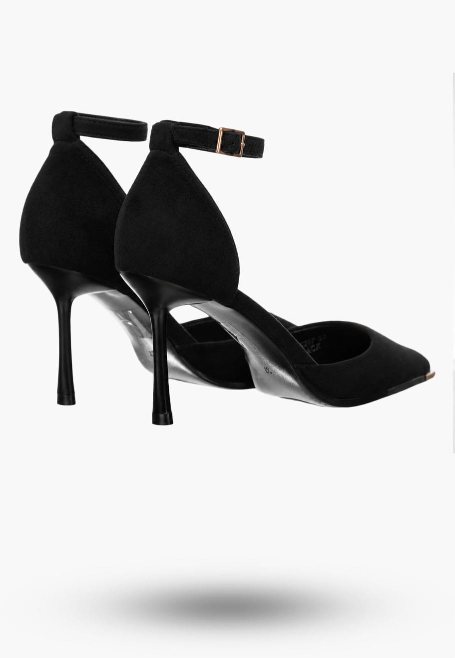 Szpilki Damskie Ekoskóra Buty Zamszowe Z Paskiem Eleganckie Czarne