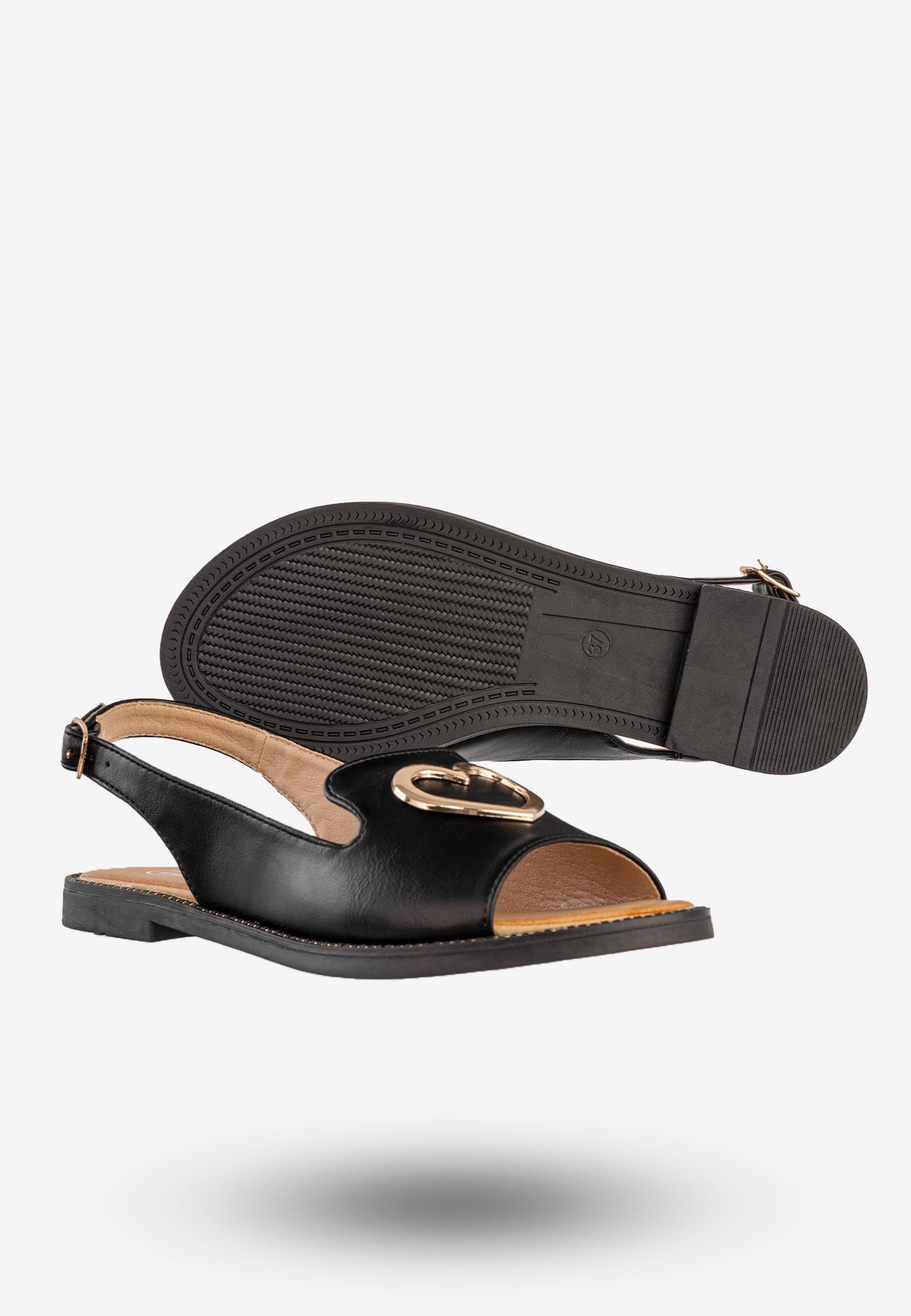Sandały Damskie Ekoskóra Buty Z Sercem Płaski Obcas Czarne Filippo DS6926/25BK