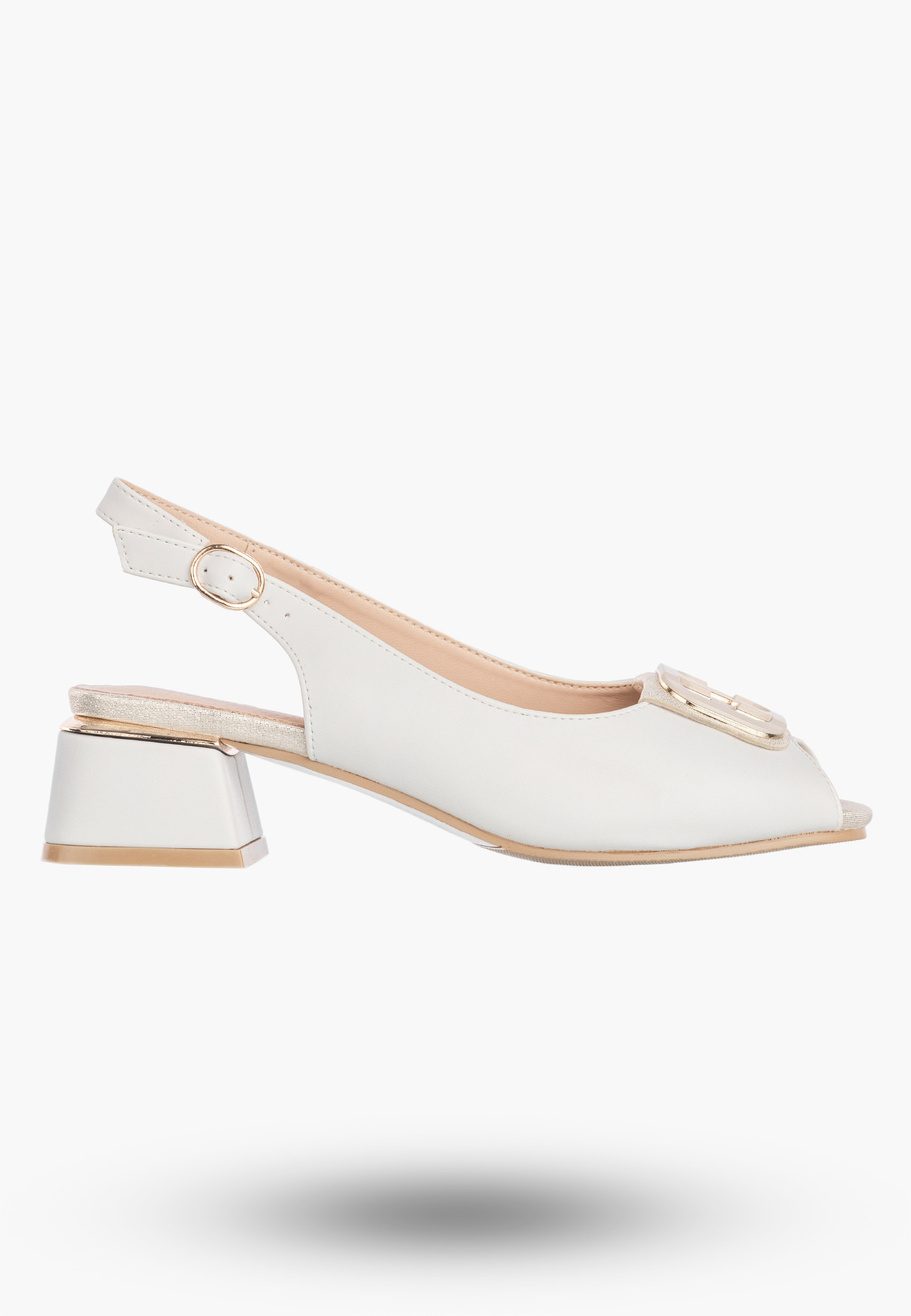 Sandały Damskie Ekoskóra Buty Na Klocku Niskie Eleganckie Białe 26-12813WH