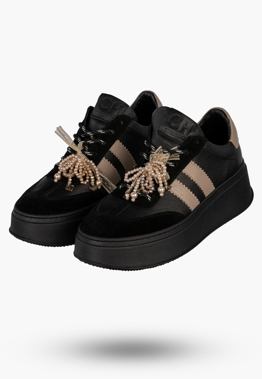 Sneakersy Damskie CheBello Skórzane Buty Sportowe Półbuty Czarne 4805-034-161-PSK-S251