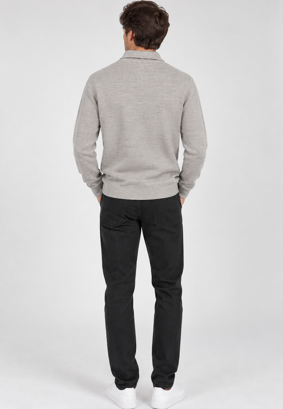 Sweter Męski Bawełniany Z Półzamkiem Stójką Elegancki Klasyczny Szary