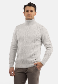 Sweter Męski Golf Szary Gruby Zimowy Wełniany Ciepły