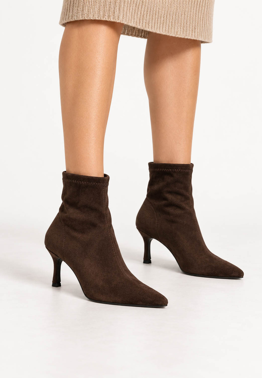 Botki Damskie Buty Na Zimę Za Kostkę Stylowe Wsuwane Brązowe