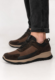 Sneakersy Męskie Skórzane Trekkingowe Buty Sportowe GORE-TEX Brązowe IGI&CO