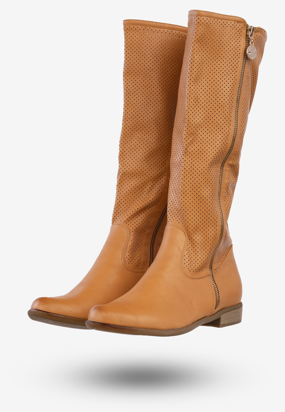 Kozaki Damskie Ekoskóra Buty Na Zimę Jesień Sergio Leone Camel 5018
