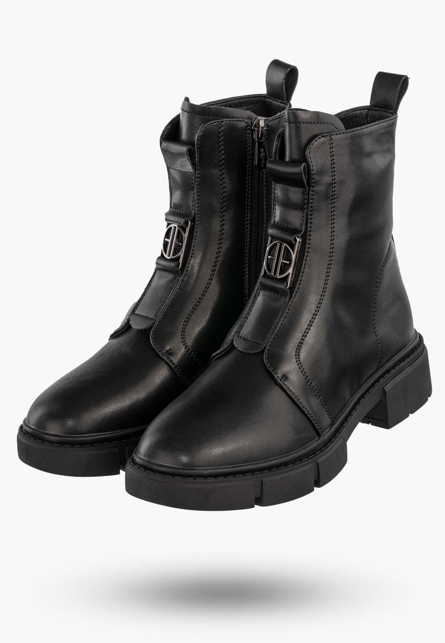 Trapery Damskie Skórzane Buty Na Zimę Ocieplane Botki Czarne Filippo DBT6524/25BK