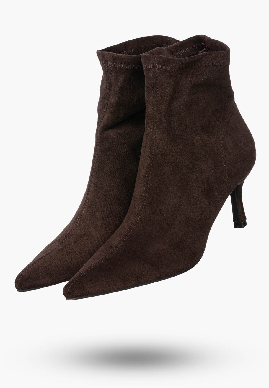 Botki Damskie Buty Na Zimę Za Kostkę Stylowe Wsuwane Brązowe