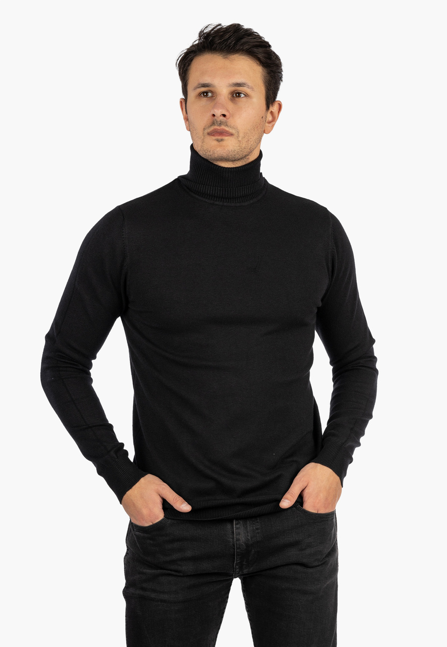 Golf Męski Elegancki Sweter Slim Fit Dopasowany Klasyczny Czarny
