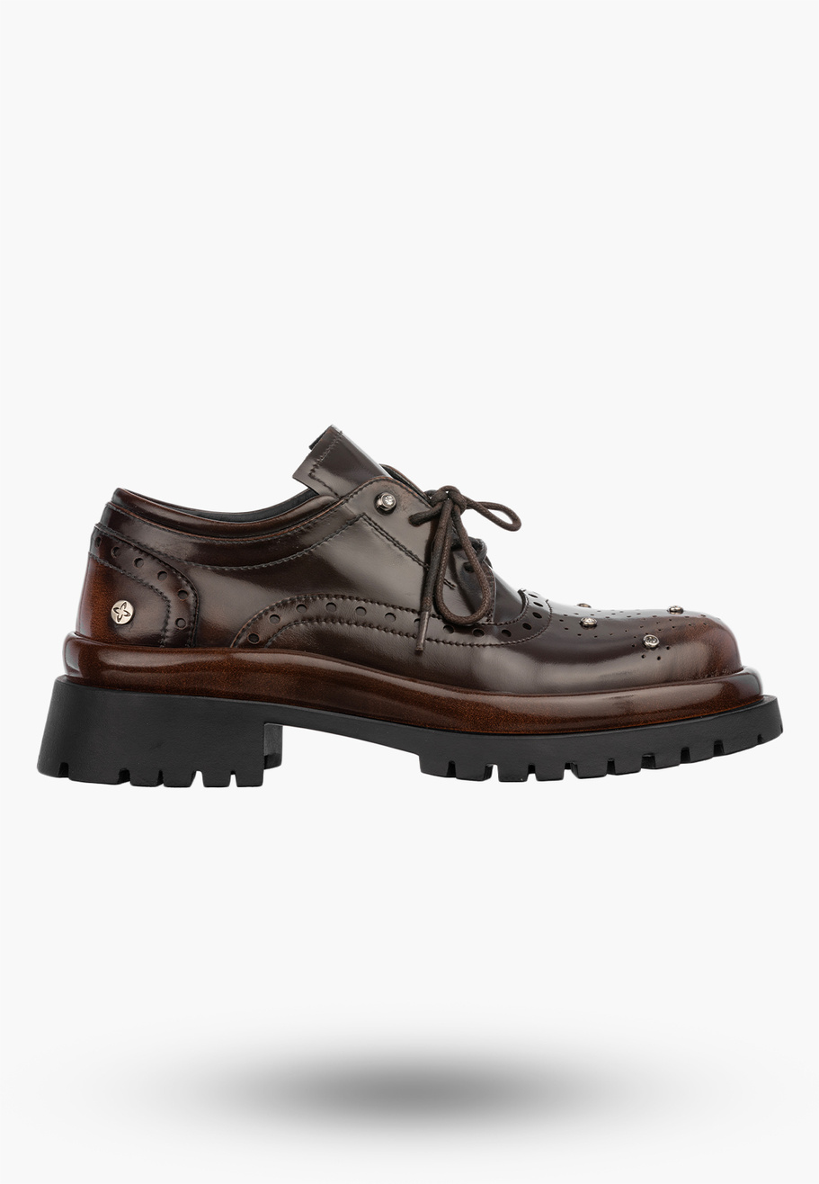 Półbuty Damskie Skórzane Maciejka Buty Na Grubej Podeszwie Brązowe K7725-02/00-1
