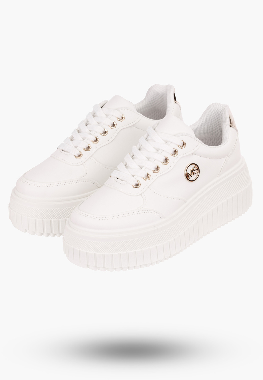 Sneakersy Damskie Białe na wysokie podeszwie