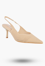 Szpilki Damskie Slingback Ażurowe Czółenka Eleganckie Na Szpilce Beżowe