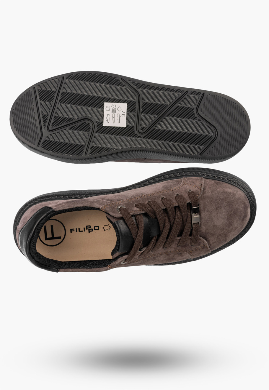 Półbuty Damskie Skórzane Buty Na Platformie Sneakersy Brązowe Filippo