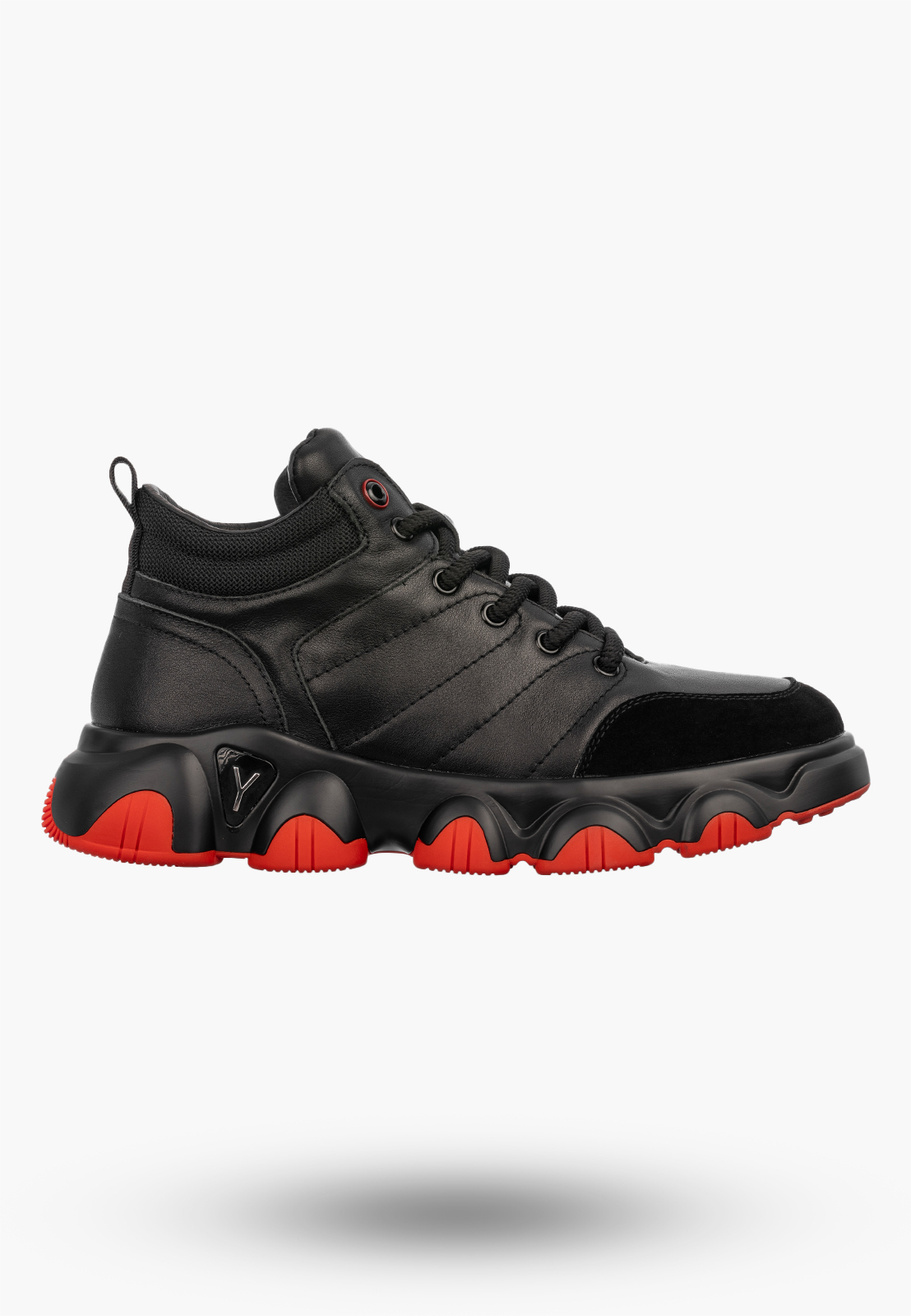 Sneakersy Męskie JOHN DOUBARE Buty Skórzane Za Kostkę Czarne 18807