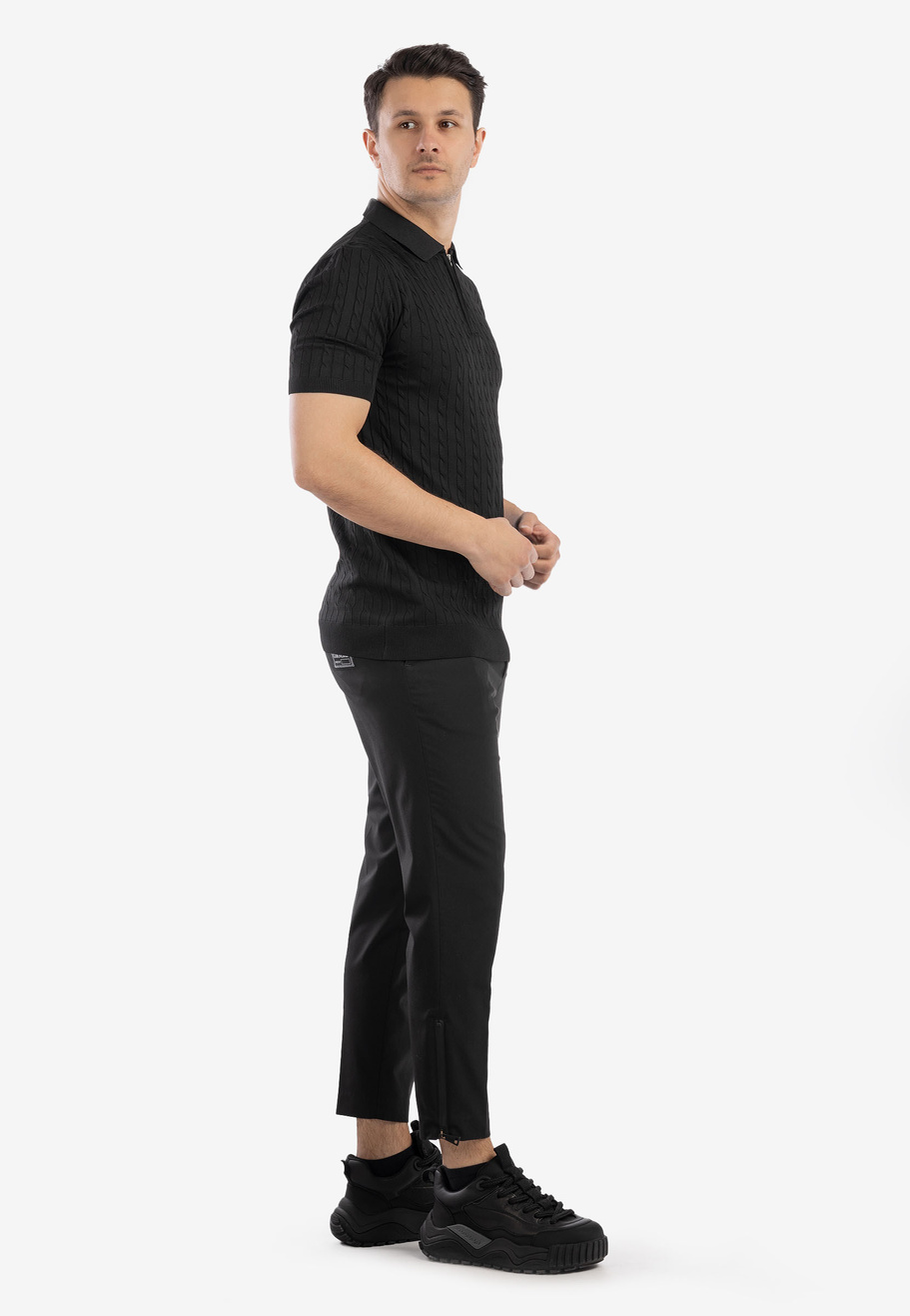 Koszulka Męska Polo Z Kołnierzykiem Rozpinana Dzianinowa Elegancka Czarna