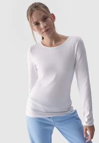 Longsleeve Damski 4F Slim Gładki Koszulka z Długim Rękawem Biała 4FWMM00TLONF376