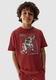 Koszulka Chłopięca 4F T-shirt Z Nadrukiem Sportowy Oversize Czerwony 4FJRSS24TTSHM1516
