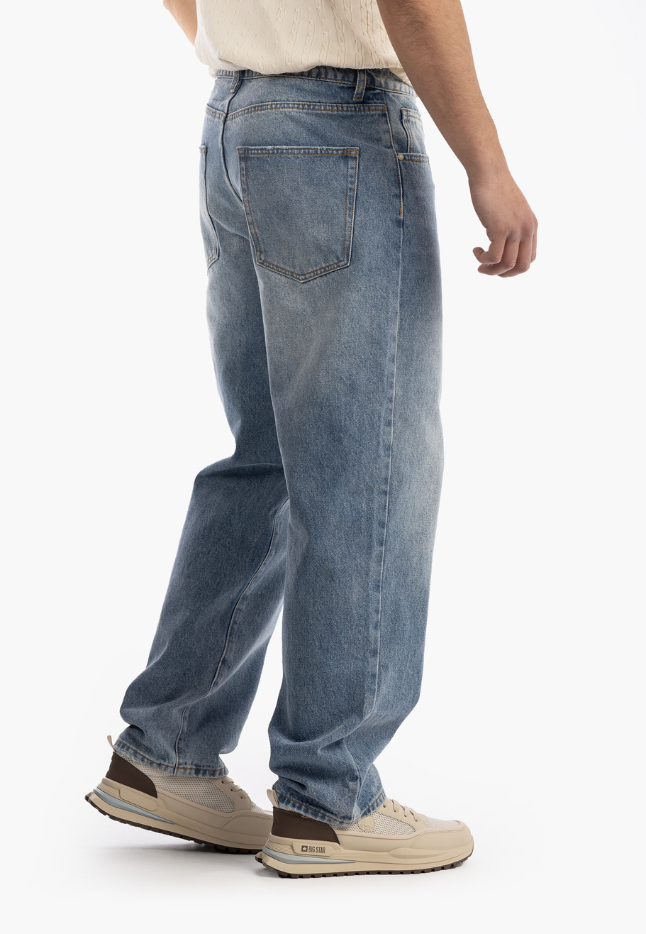 Jeansy Męskie Jeansowe Proste Luźne Straight Spodnie Ciemny Denim