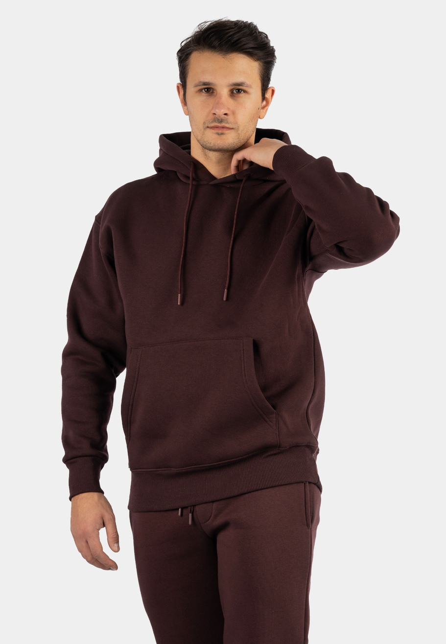 Komplet Dresowy Męski Ocieplany Bluza z kapturem Dresy Basic Bordowy