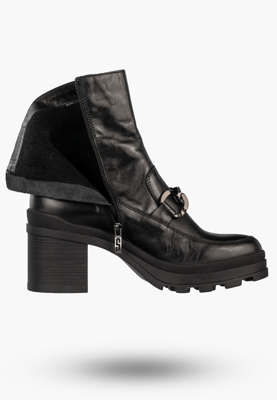 Botki Damskie Skórzane Buty Na Klocku Zimowe Ocieplane Czarne Simen 4365A
