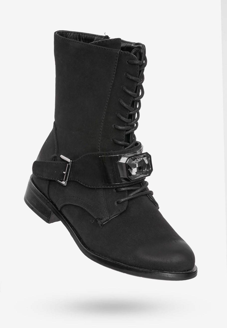 Buty Damskie Botki Ekoskóra Ocieplane Na Zimę Czarne MR1711-8