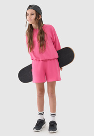 Spodenki Dresowe Dziewczęce 4F Luźne Oversize Sportowe Casual Różowe 4FJWSS25TSHOF470