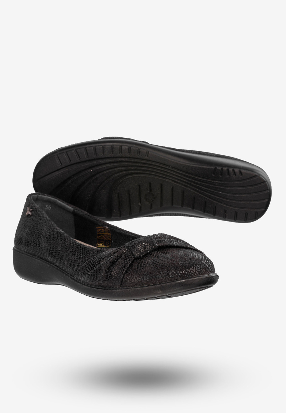 Baleriny Damskie Buty Ze Skóry Naturalnej Czarne Aloeloe Y224001