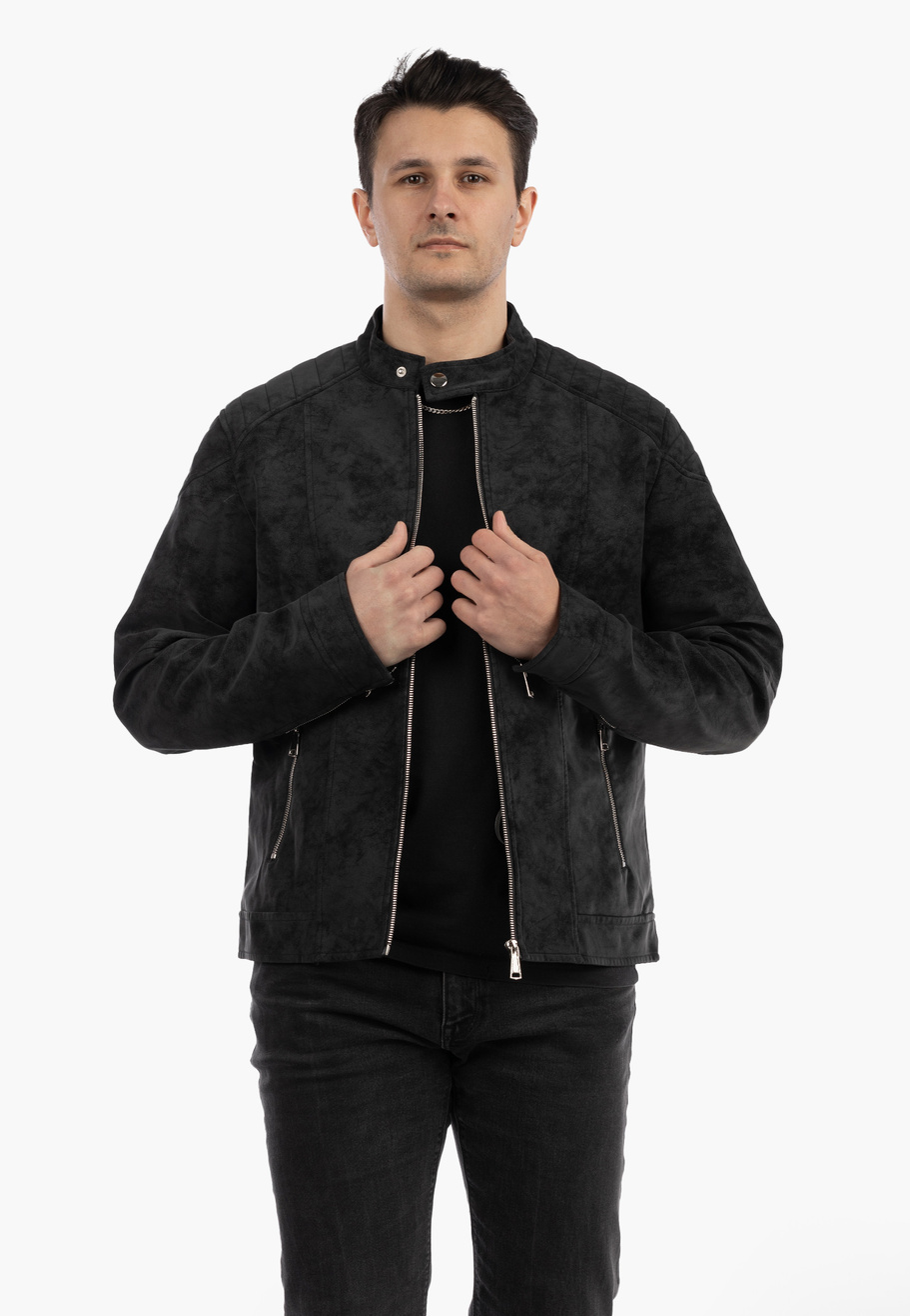 Kurtka Męska Ramoneska Ekoskóra Biker Elegancka ze stójką Czarna KYMAXX