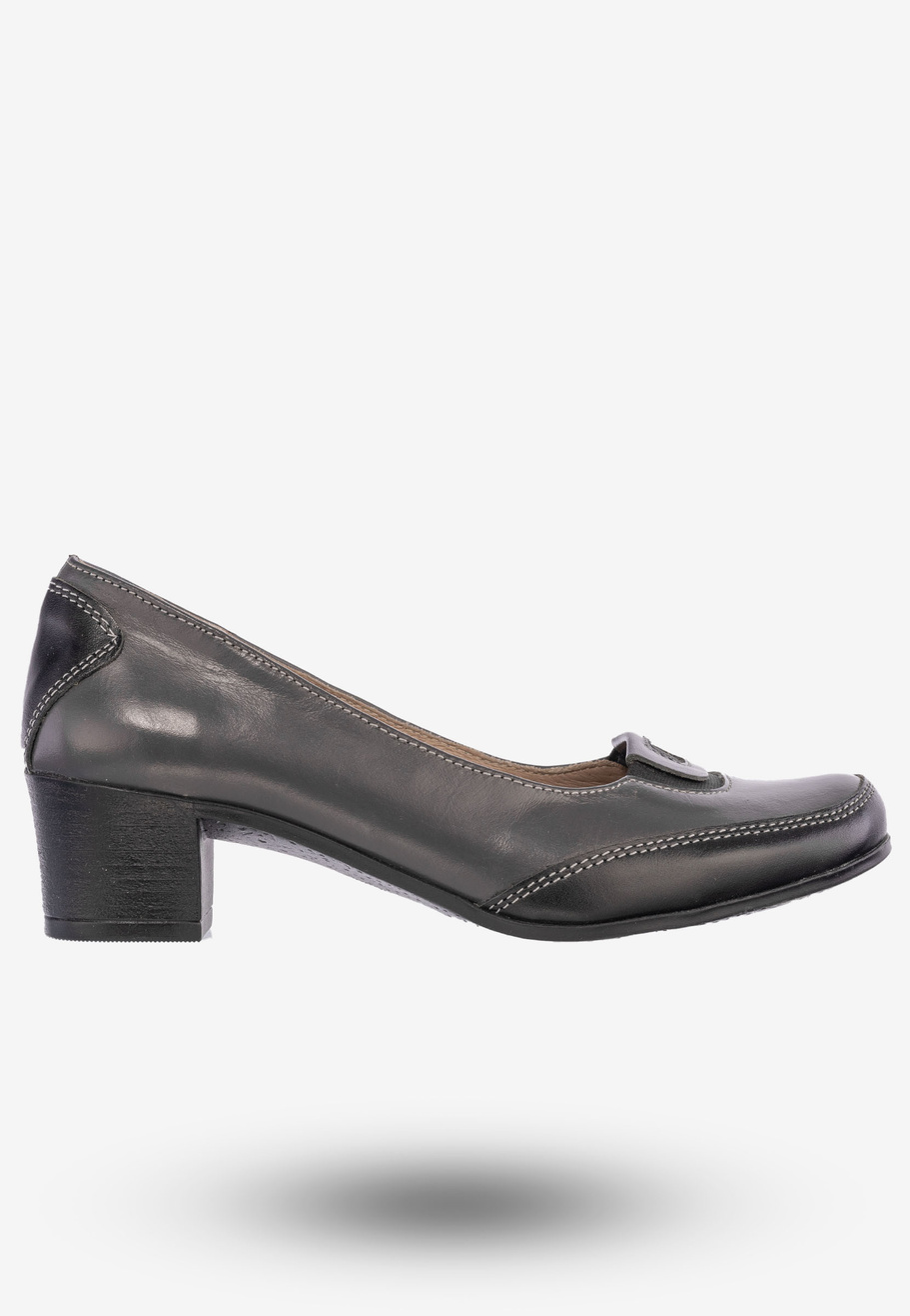 Półbuty Damskie Skórzane Buty Na Klocku Opal Granatowe