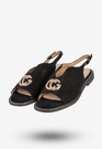 Sandały Damskie Buty Eleganckie Płaski Obcas Skórzana Wkładka Czarne Potocki 25-43329BK