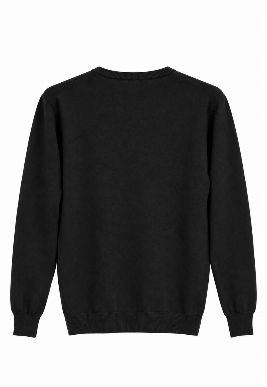 Sweter męski cienki Slim Fit mocno dopasowany z okrągłym dekoltem czarny gładki