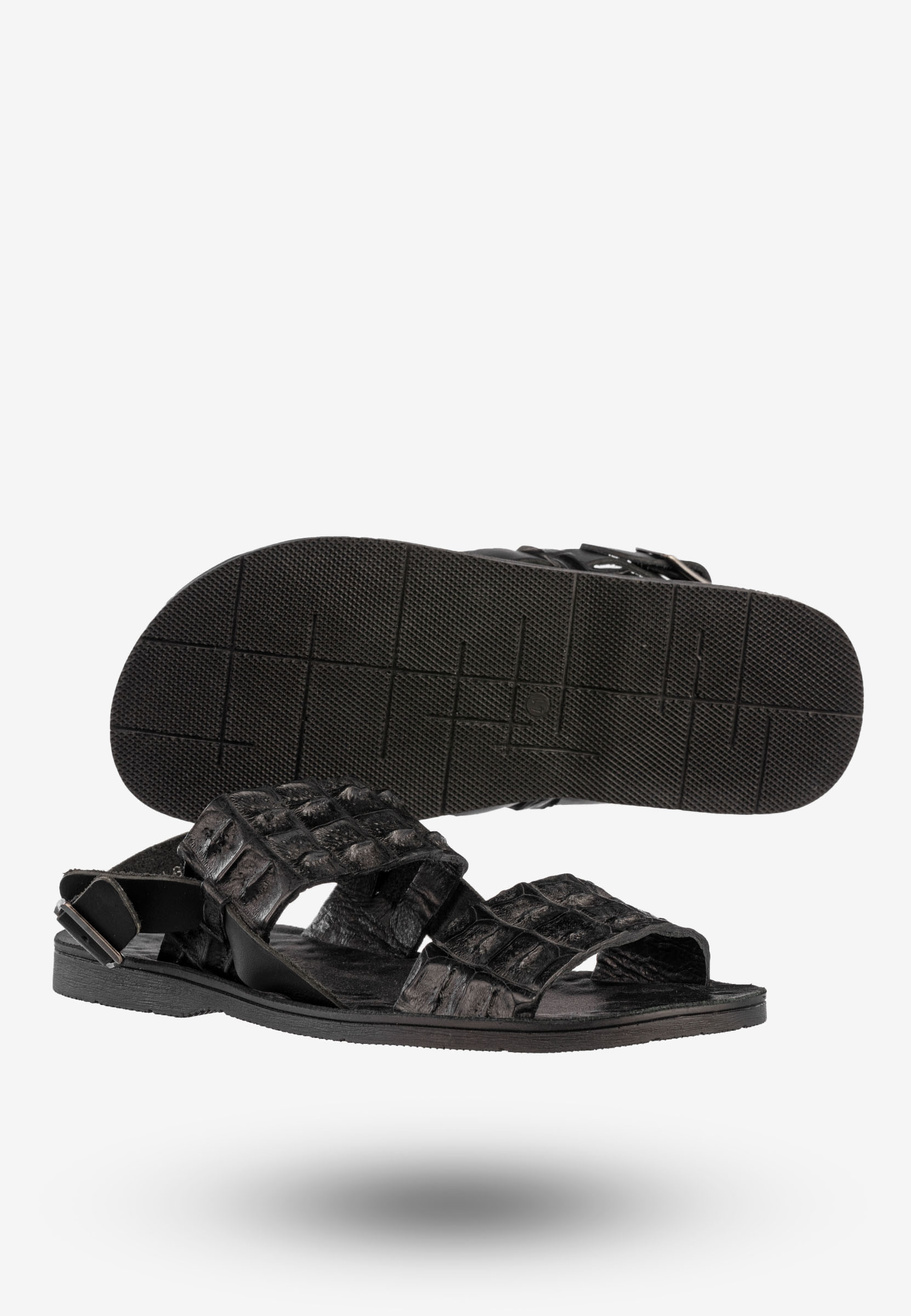 Sandały Męskie Skórzane Buty Eleganckie Wygodne Czarne Tibet