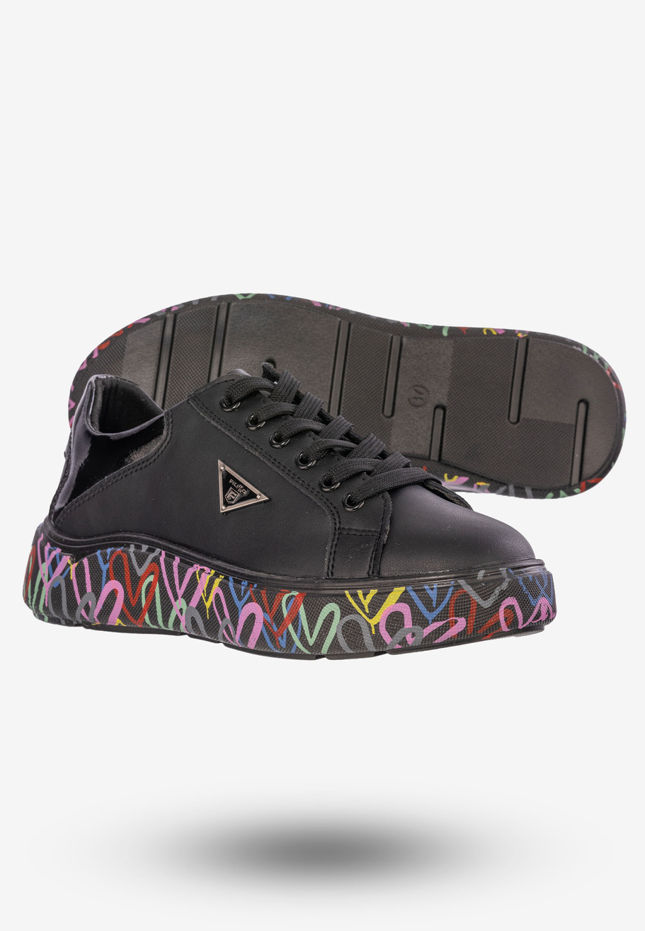 Sneakersy Damskie Buty Skórzane Czarne Filippo DP4480/23 BK MLT