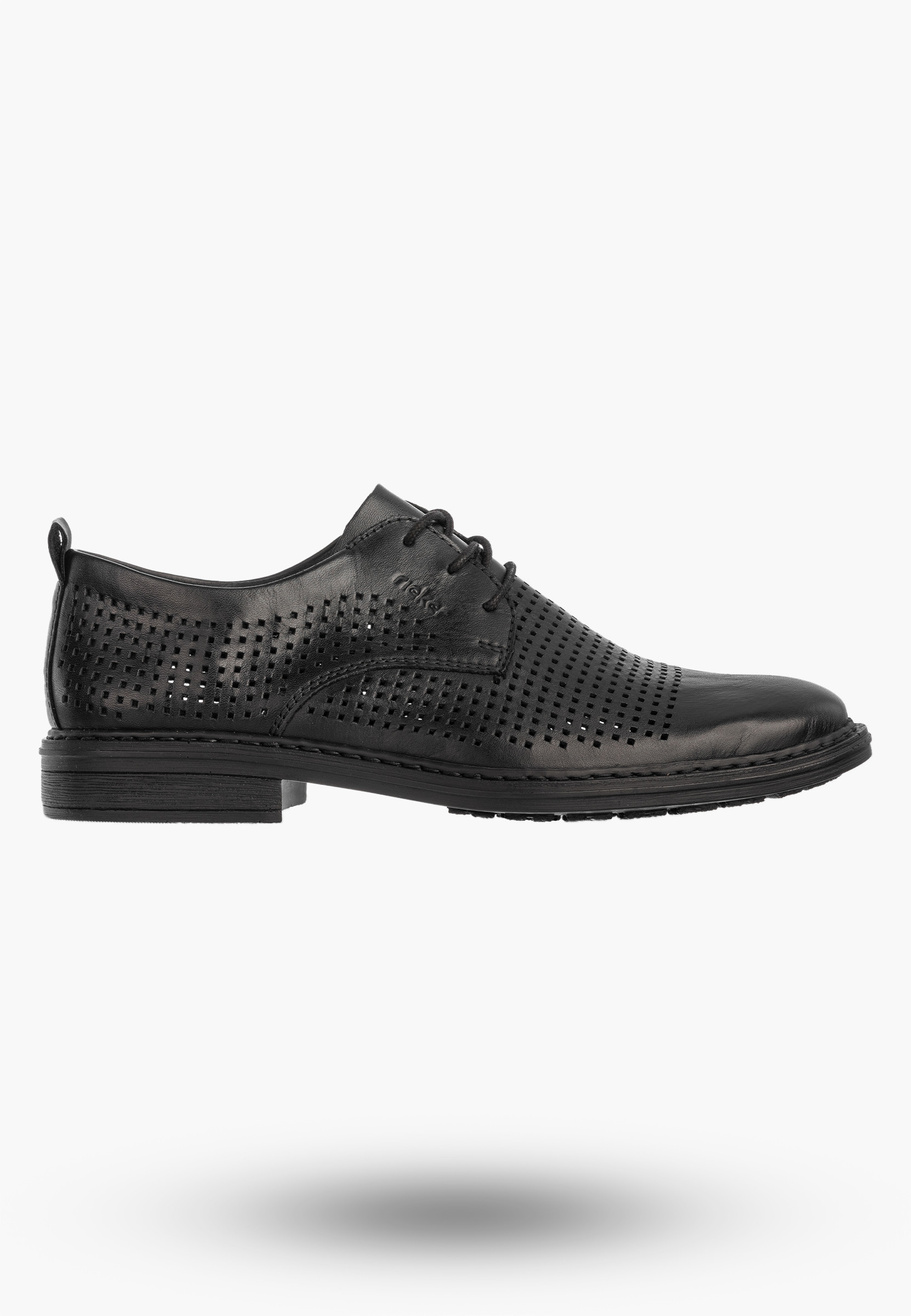 Buty Męskie RIEKER Półbuty Skórzane Eleganckie Wizytowe Czarne 17626-00