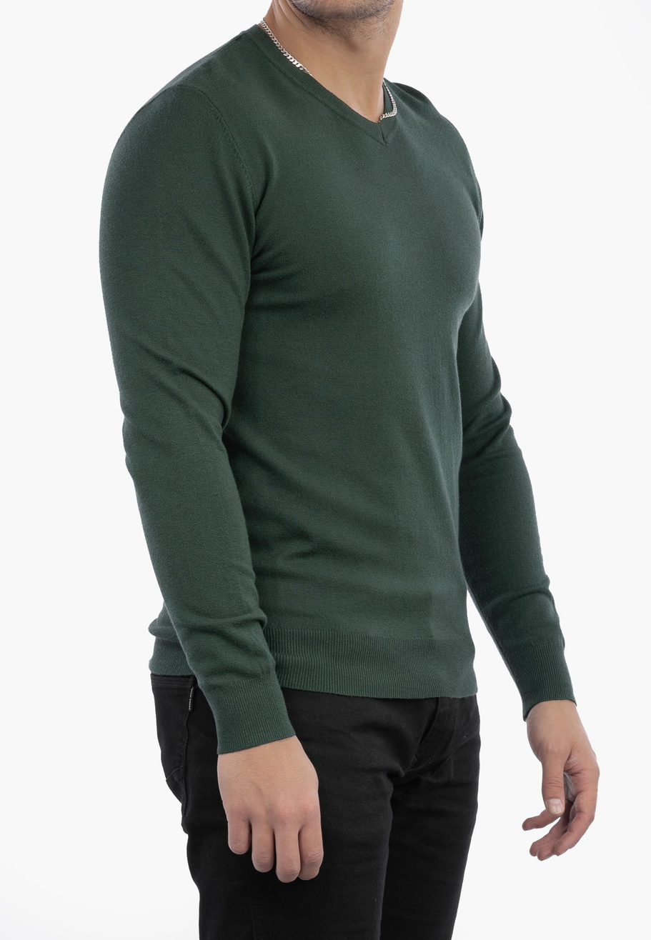 Sweter Męski Elegancki Klasyczny w serek Zielony S2005