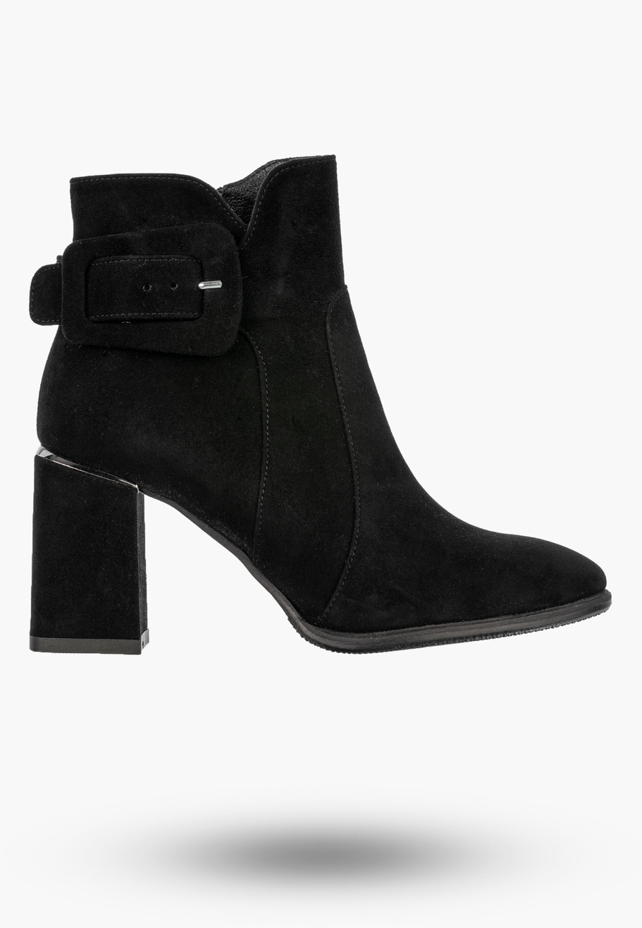 Botki Damskie Skórzane Eleganckie Buty Na Obcasie Modne Czarne NOBO J0440-20