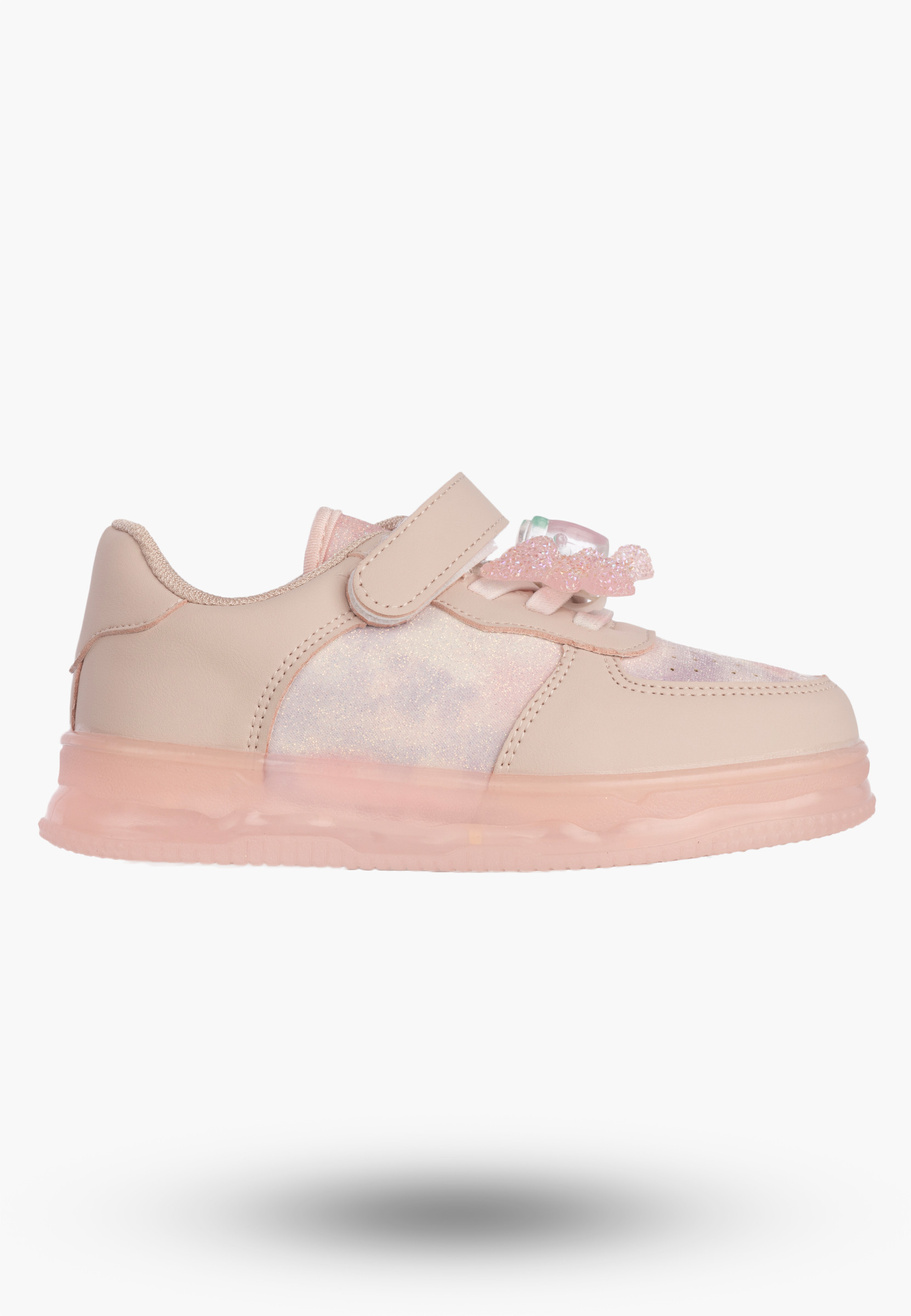 Sneakersy Dziecięce Buty Sportowe Na Rzepy Brokatowe Różowe APAWWA N618