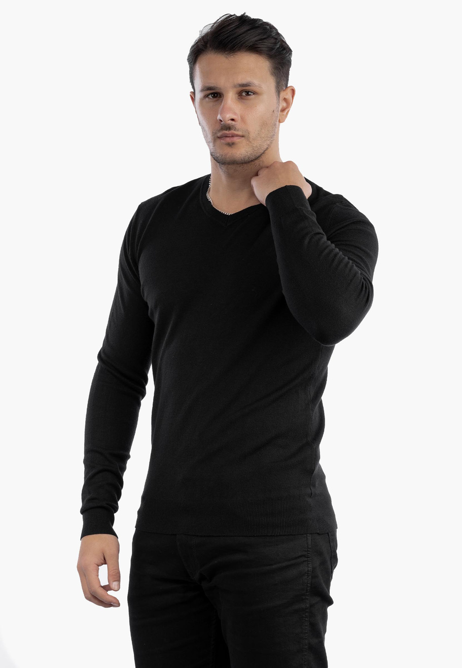 Sweter Męski Elegancki Klasyczny w serek Czarny S2005