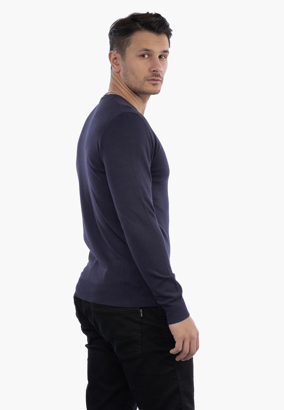 Sweter Męski Elegancki Klasyczny w serek Granatowy S2005