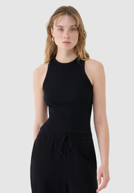 Top Damski 4F Slim Fit Z Prążkowej Dzianiny Bawełna Czarny 4FWSS25TSLEF119